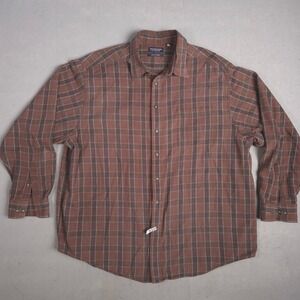 Roundtree & Yorke 2X Brown Plaid Button Down Long Sleeve Cotton Shirt‎